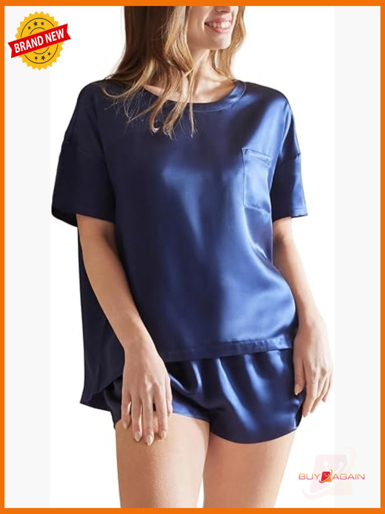 100% Mulberry Silk Pajamas Set 2 Piece Shorts Pjs Women's Lingerie Sleep Lounge